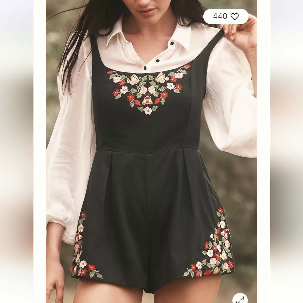 Maeve Anthropologie Longsleeve Embroidered Twofer Romper Size 10 NWOT